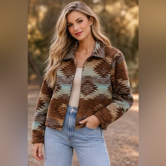 black mountain outdoor Jackets & Blazers - Vtg Black Mountain Outdoor Full Zip Aztec Fleece Jacket USA Made Women’s 2XL